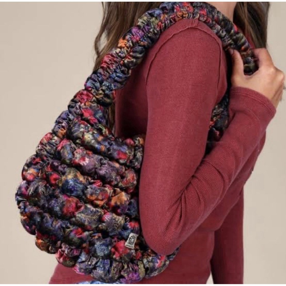 NATURAL LIFE Puffy Velvet Fit it All Bag Small Shoulder Dark Floral Garden NWT